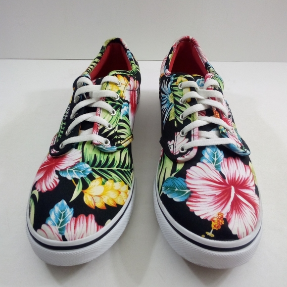Vans Authentic Hawaiian Floral Boys 6.5 Women 8 Black Red Skateboarding Shoes - Picture 2 of 8
